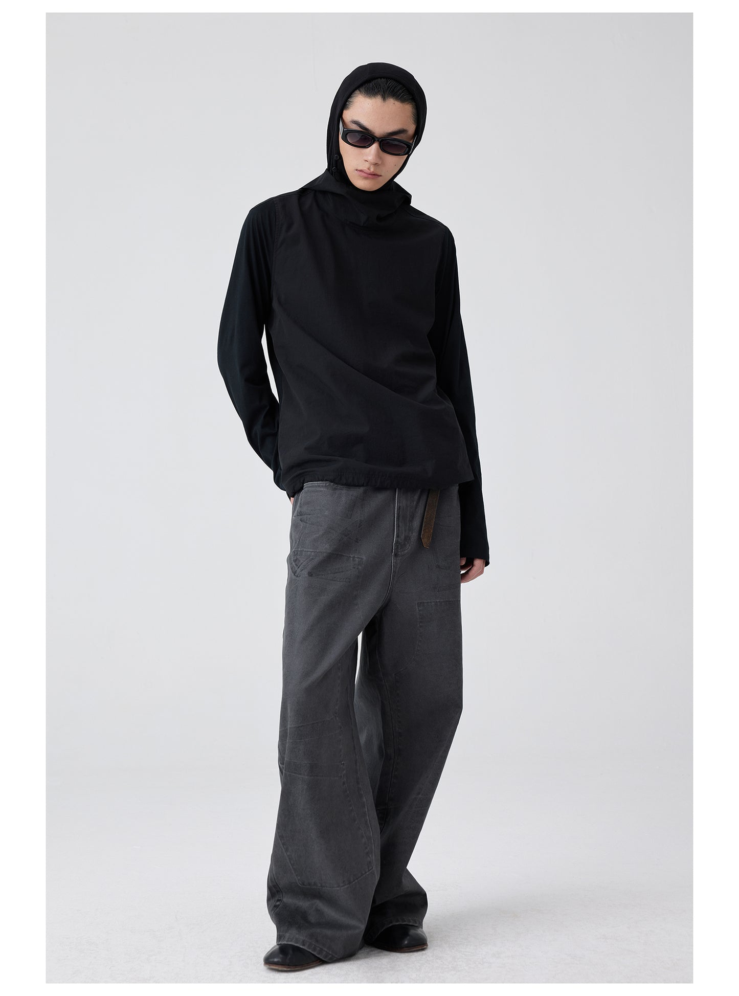 High Neck Back Open Collar Pleated Shirt