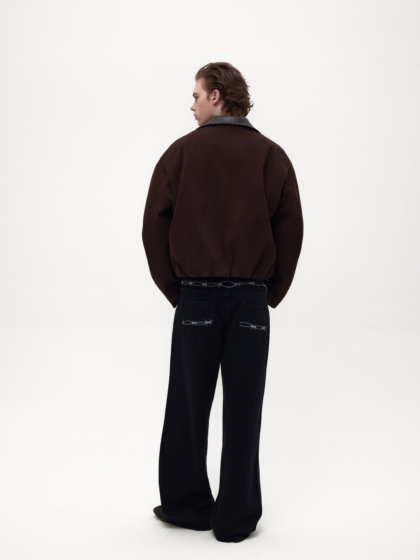 Burn-style leather-collar cotton jacket