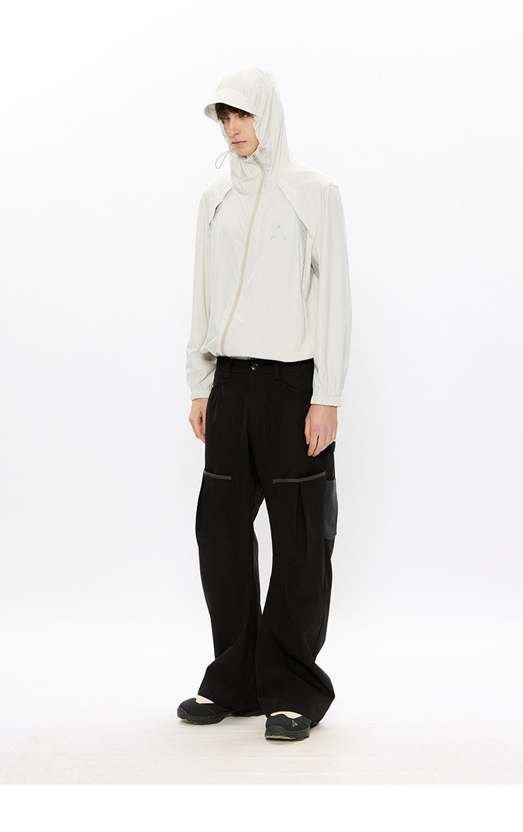 Curved-silhouette relaxed-fit casual pants