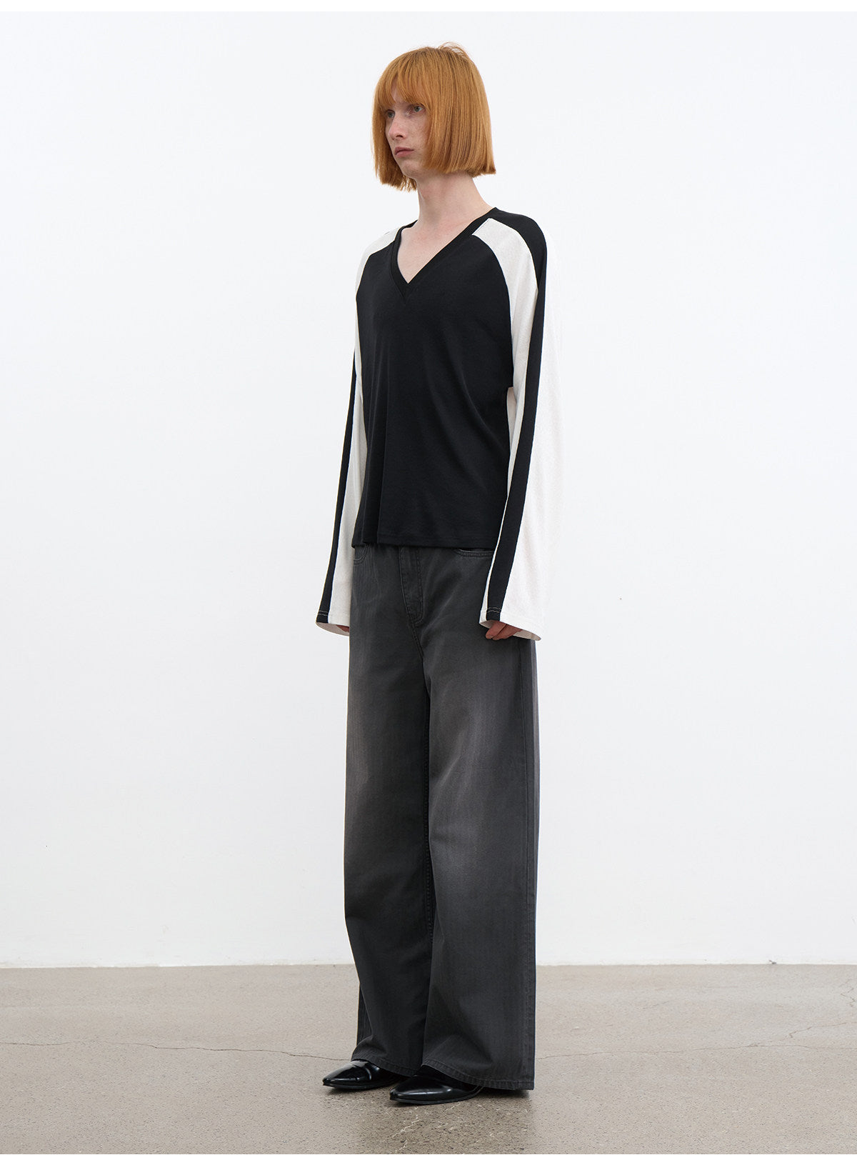Dark-Striped Washed Denim Pants