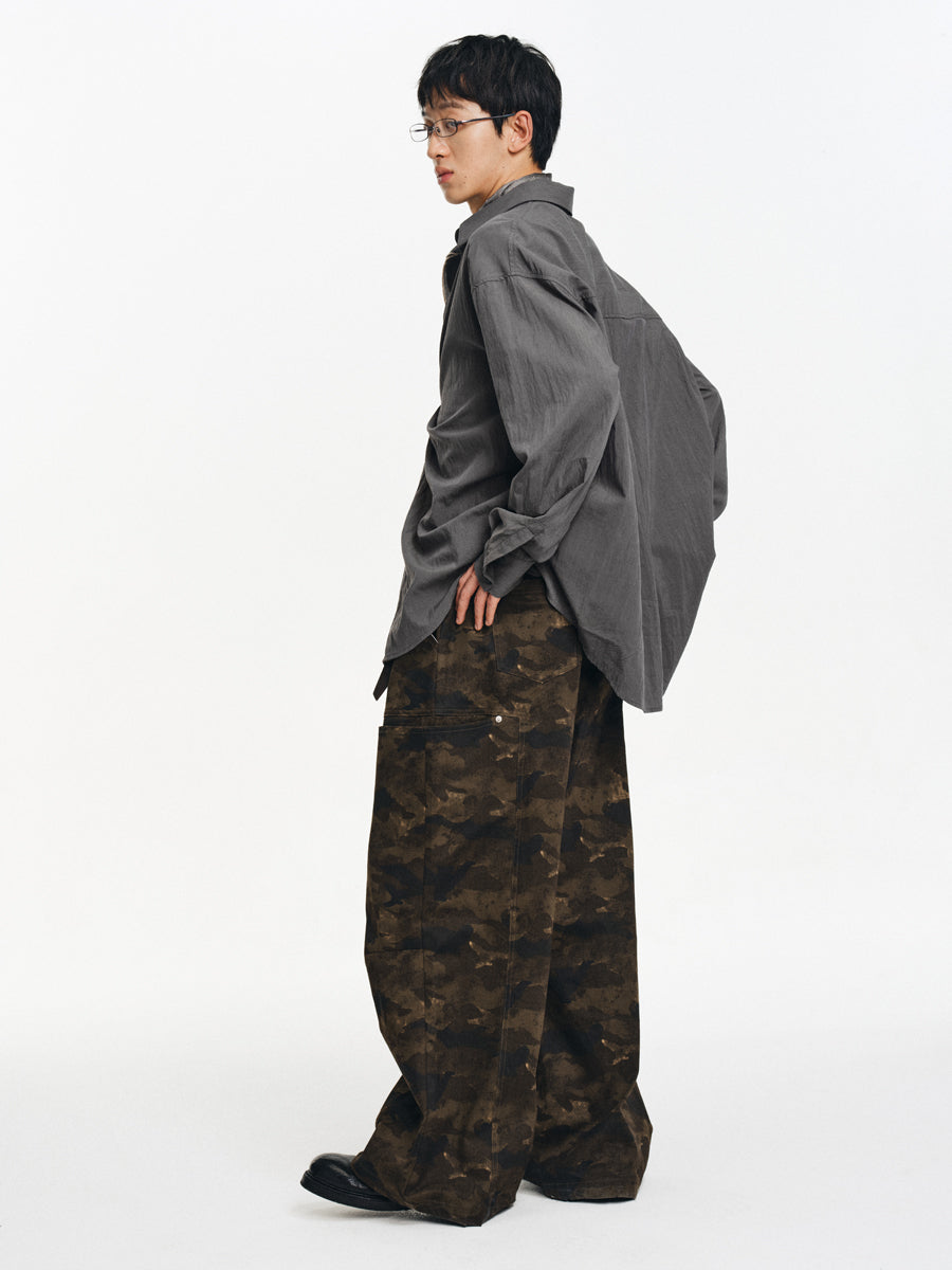 Camouflage wide-leg casual pants