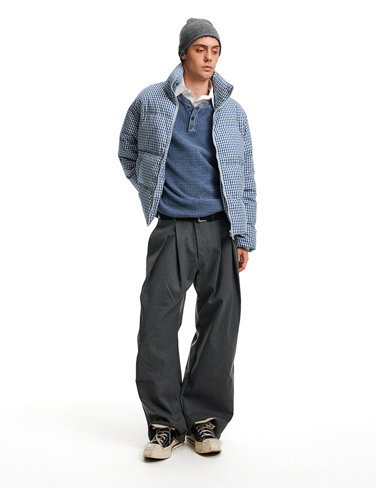 Stand Collar Check Pattern Down Jacket