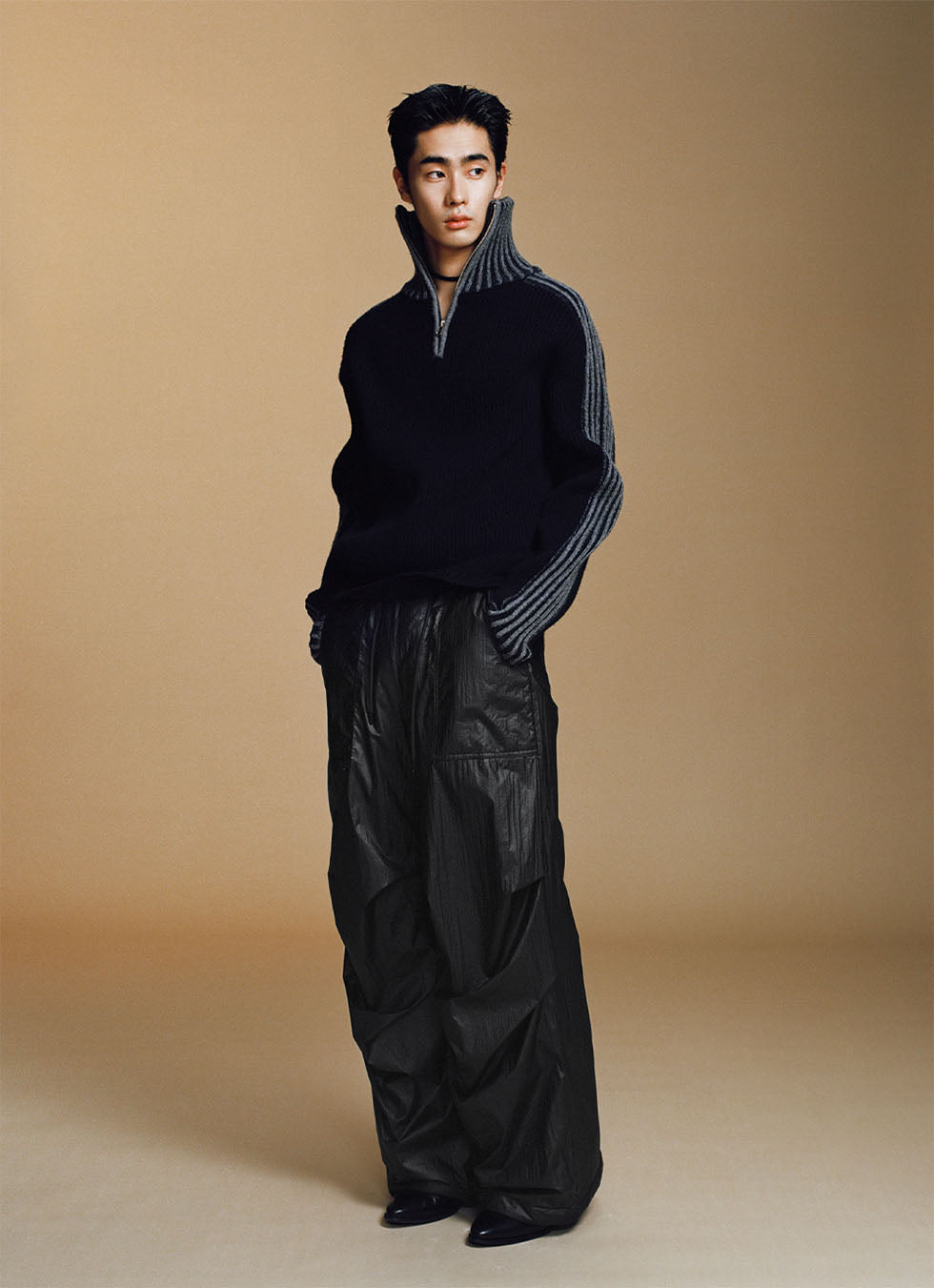 Contrast Color Half-Zip Pullover Casual Sweater