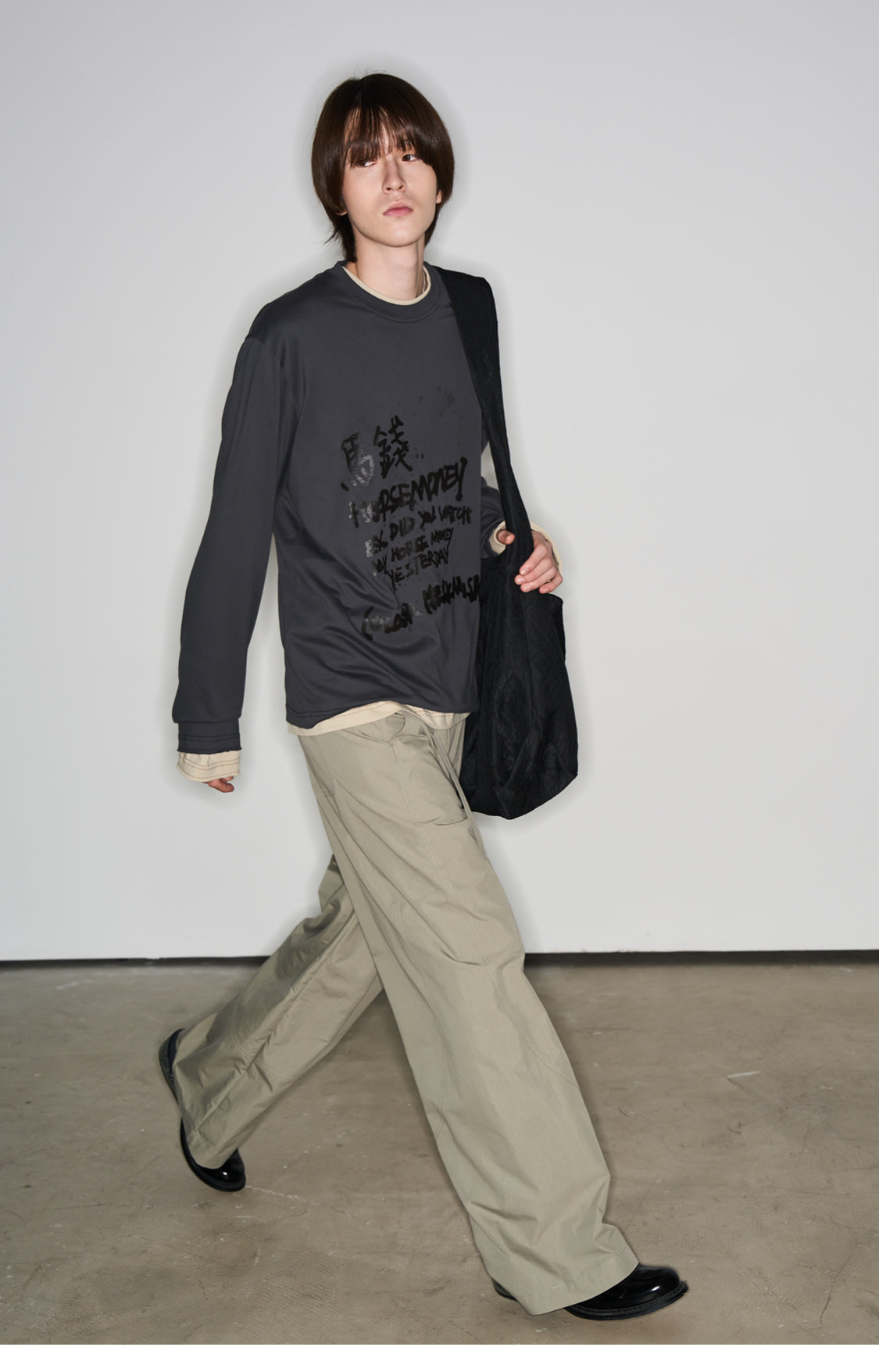 Ink print short wide T-shirt