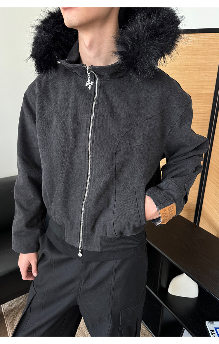 Detachable fur collar Hooded jacket