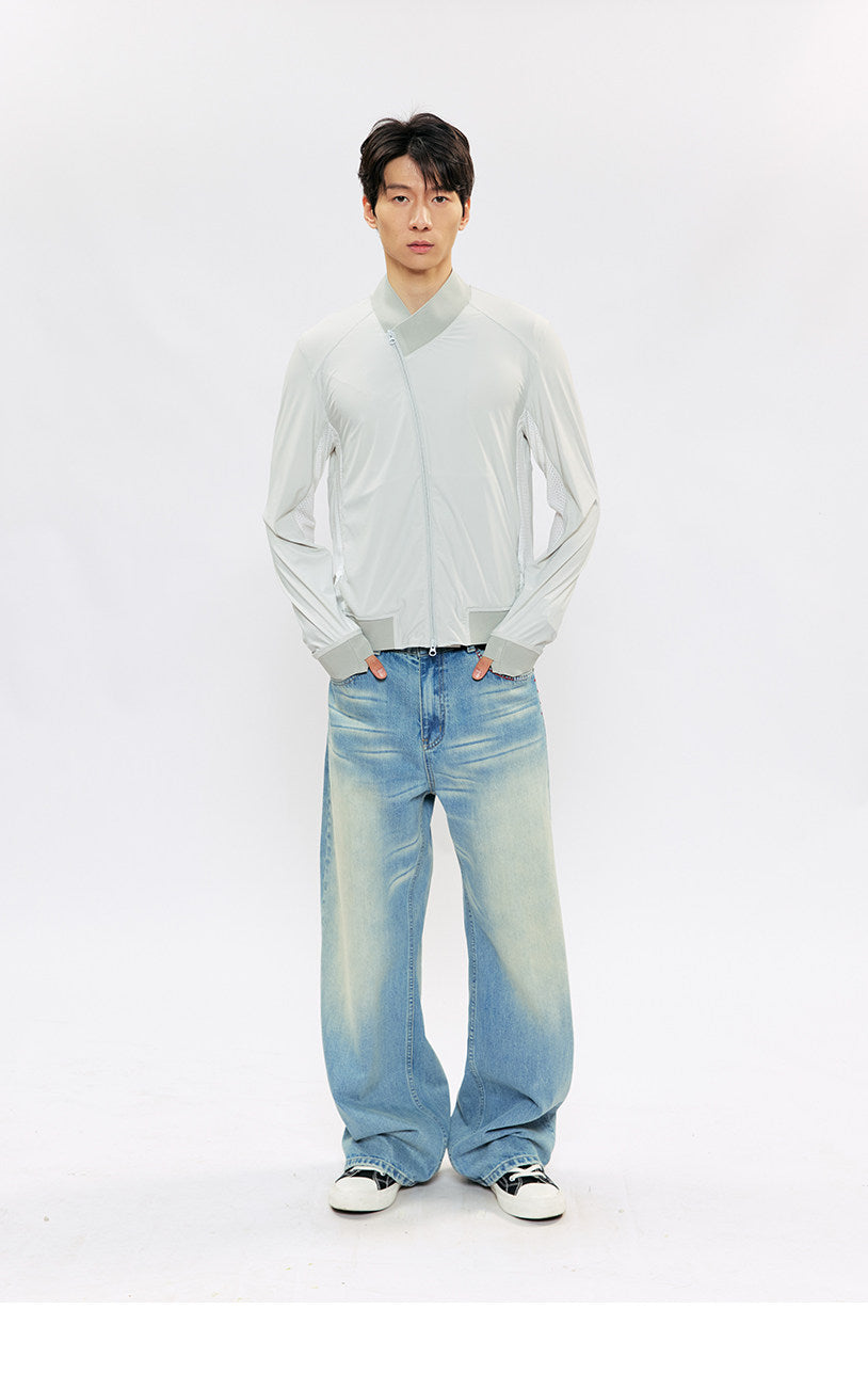 Diagonal Zipper Slim-Fit Jacket