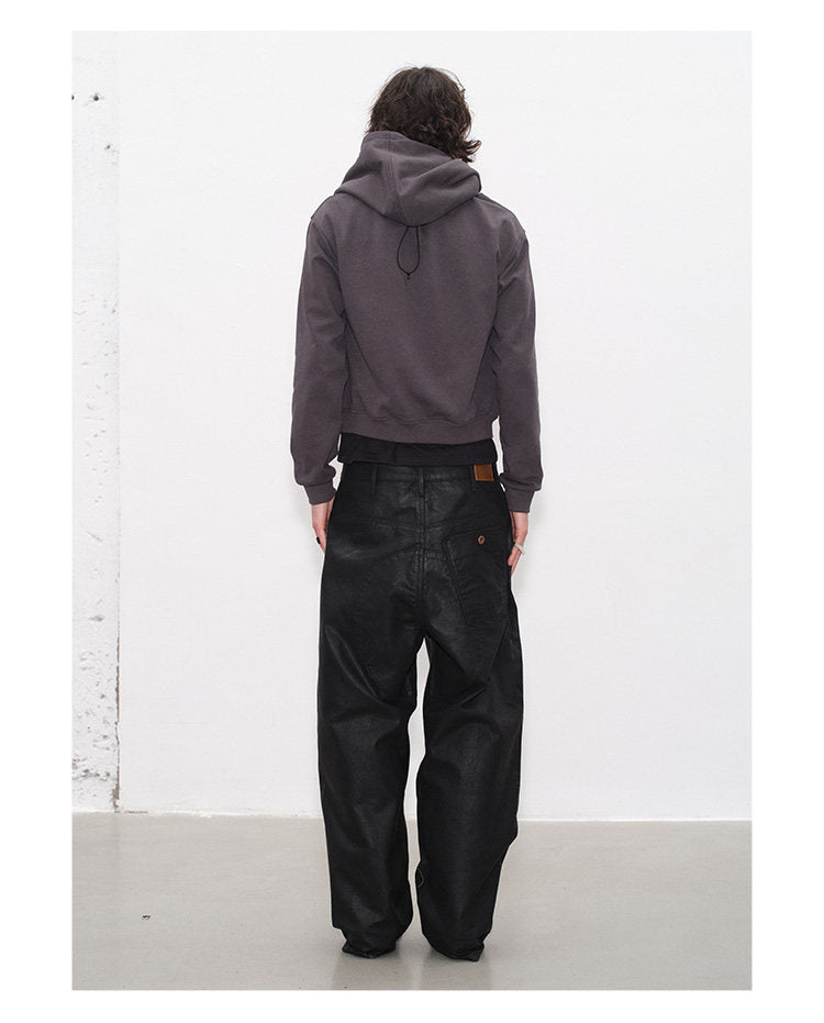 Waxed Loose-Fit Casual Pants