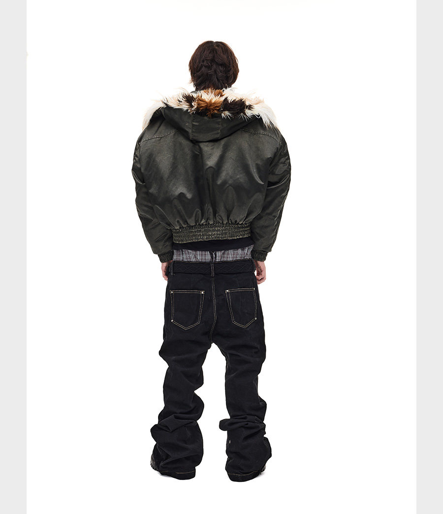 Wash-processed bomber jacket