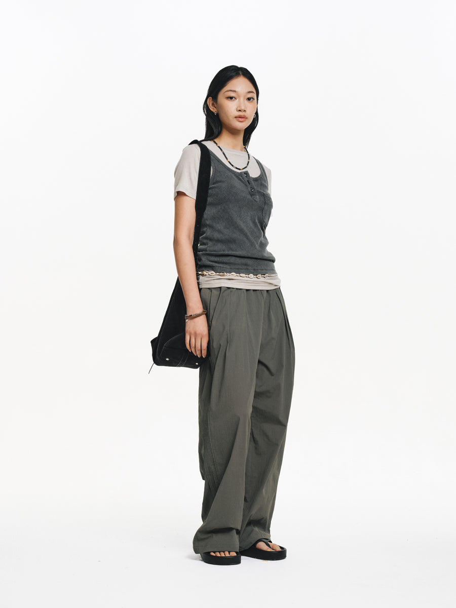 Side Bone Pleats Casual Pants