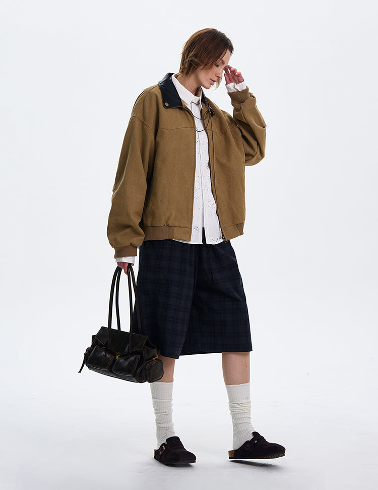 Contrast Leather Collar Jacket