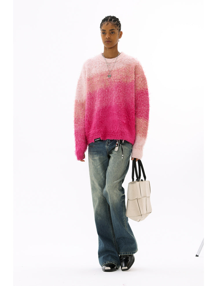 Aurora Gradient Long Sleeve Round Neck Pullover Sweater