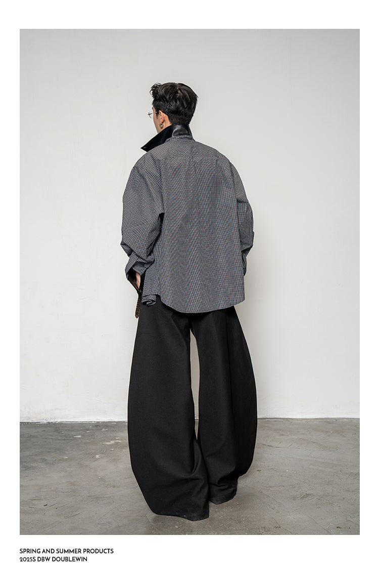 Leather Collar Check Shirt