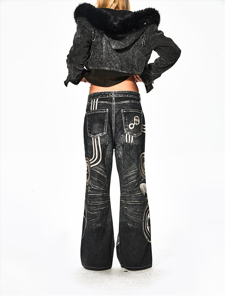 Original Print Flared Straight Pants