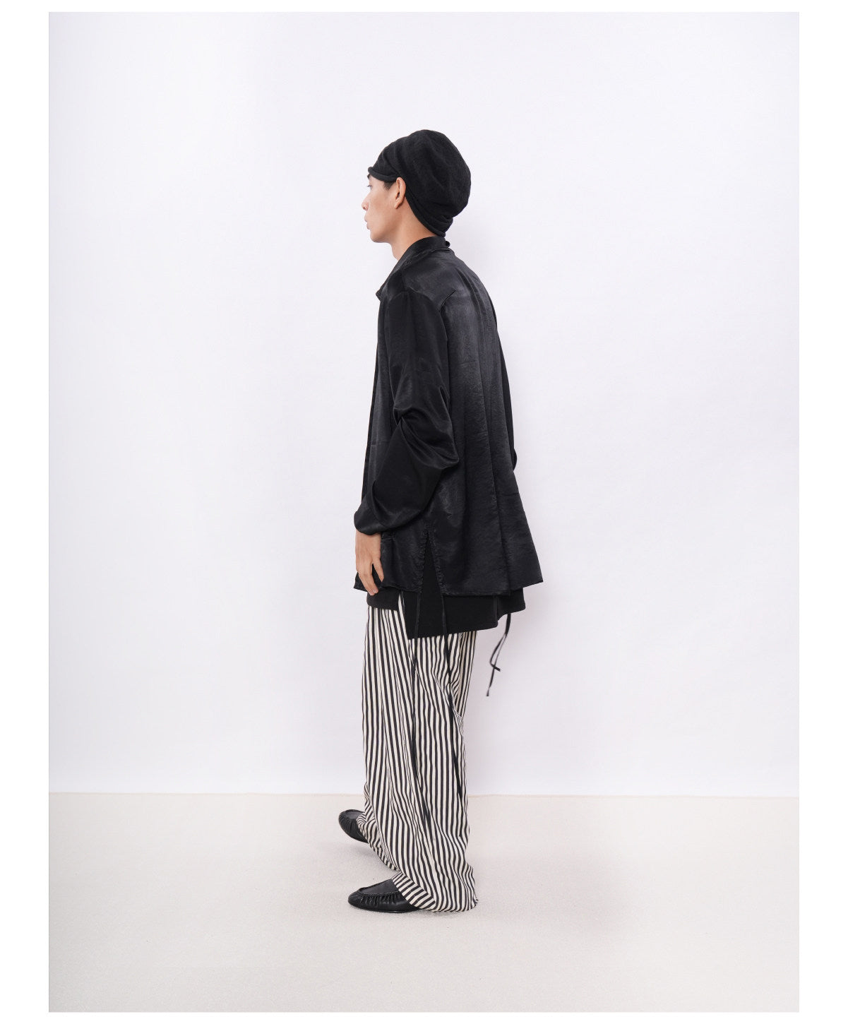 Shiny Side-Drawstring Zipper Shirt