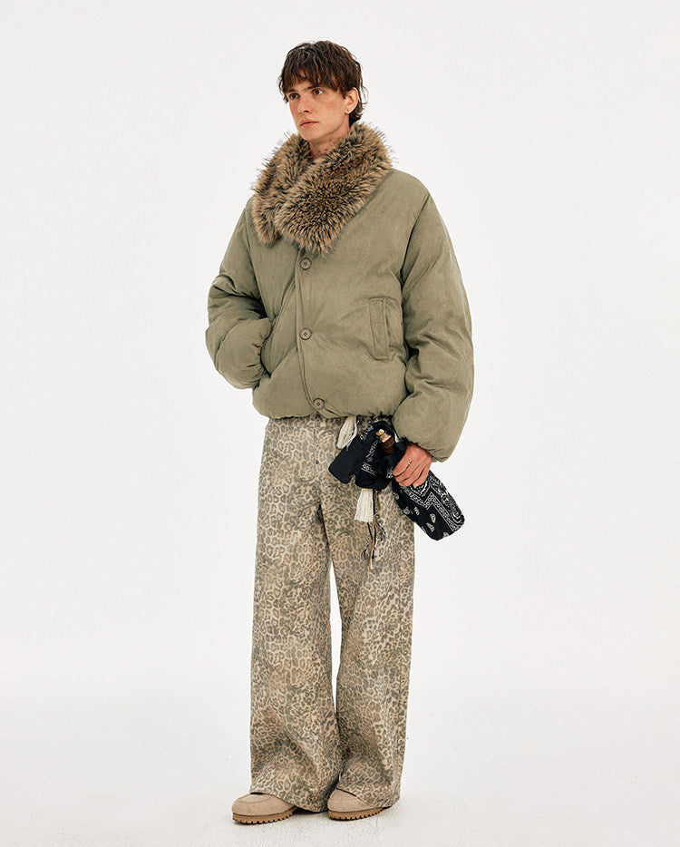 Retro Style Removable Fur Collar Faux Suede Jacket