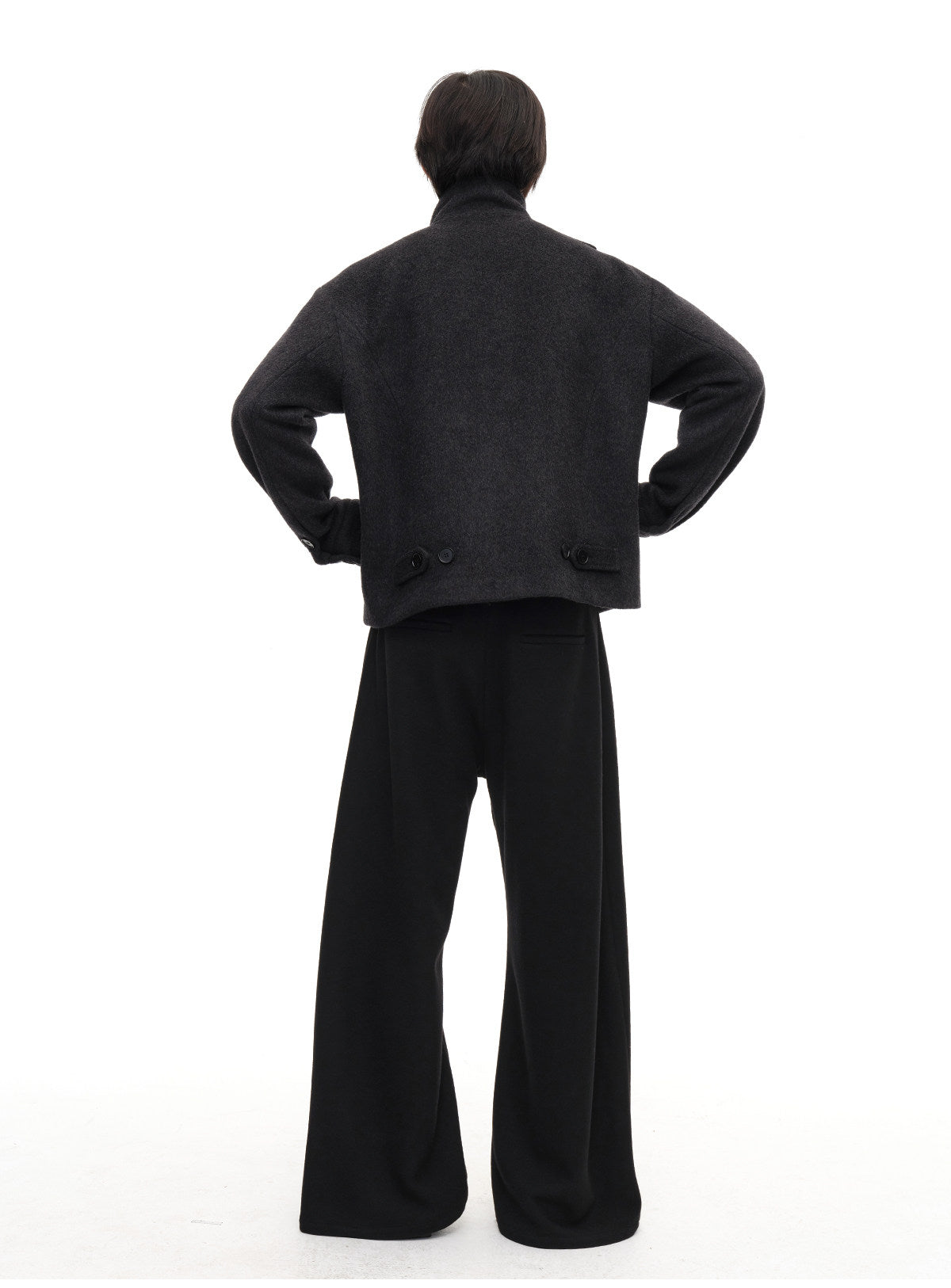 Collar-attached button-down wool jacket