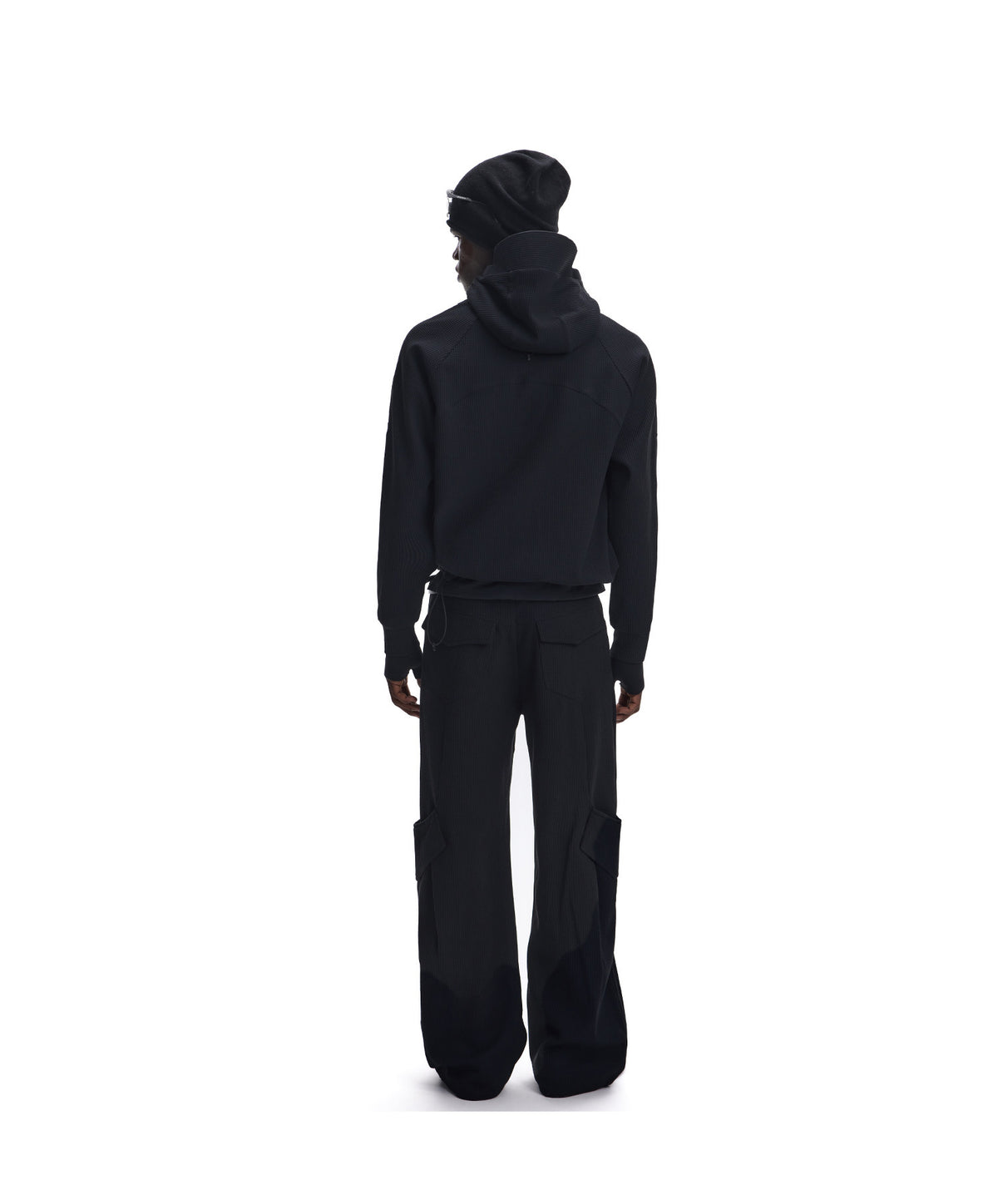 Waffle-Knit Drawstring Sweatshirt