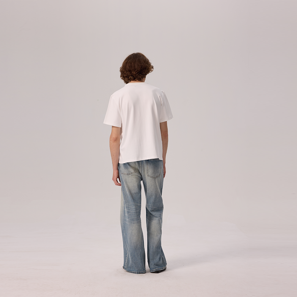 Damaged pleated denim pants