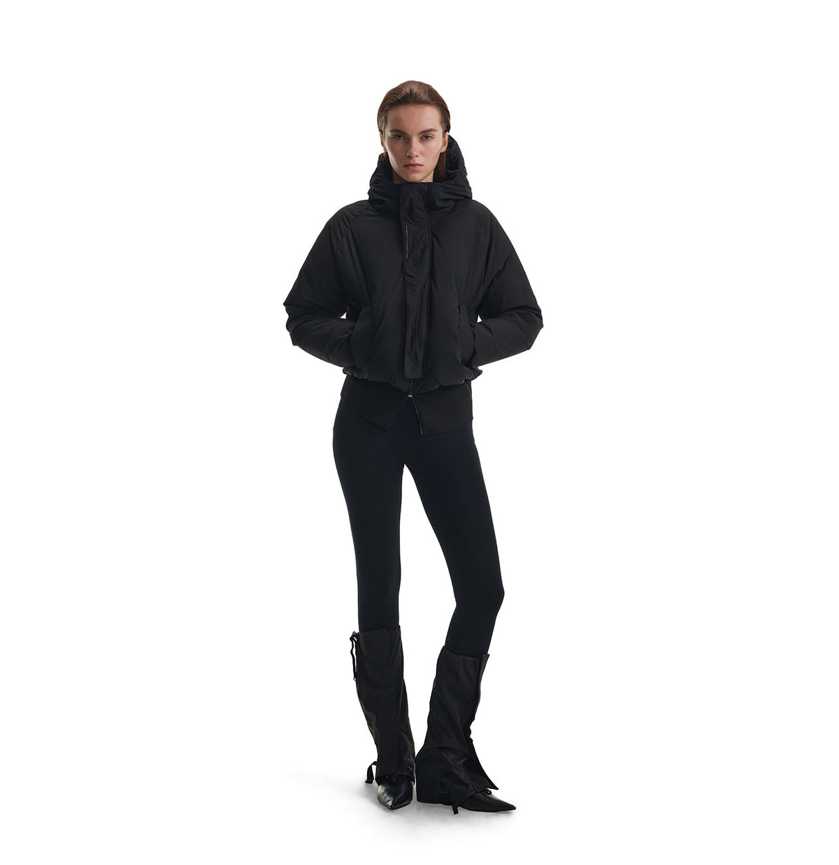 High-Waisted Hooded Water-Repellent Down Jacket