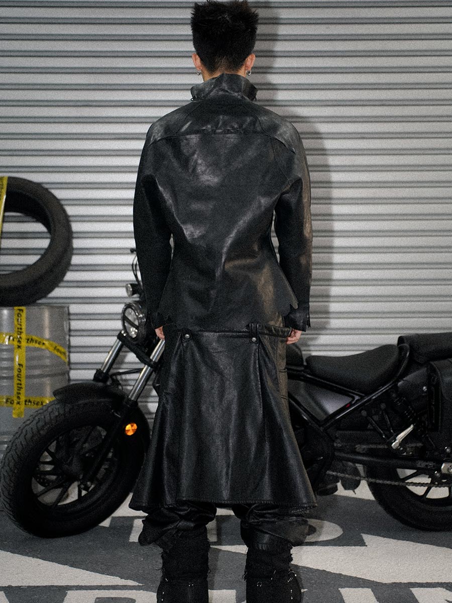 Detachable pleated leather skirt pants