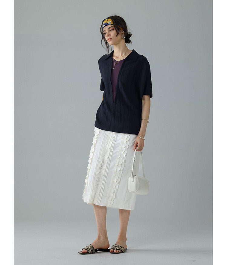 Faux Two-Piece V-Neck Pullover Shirt