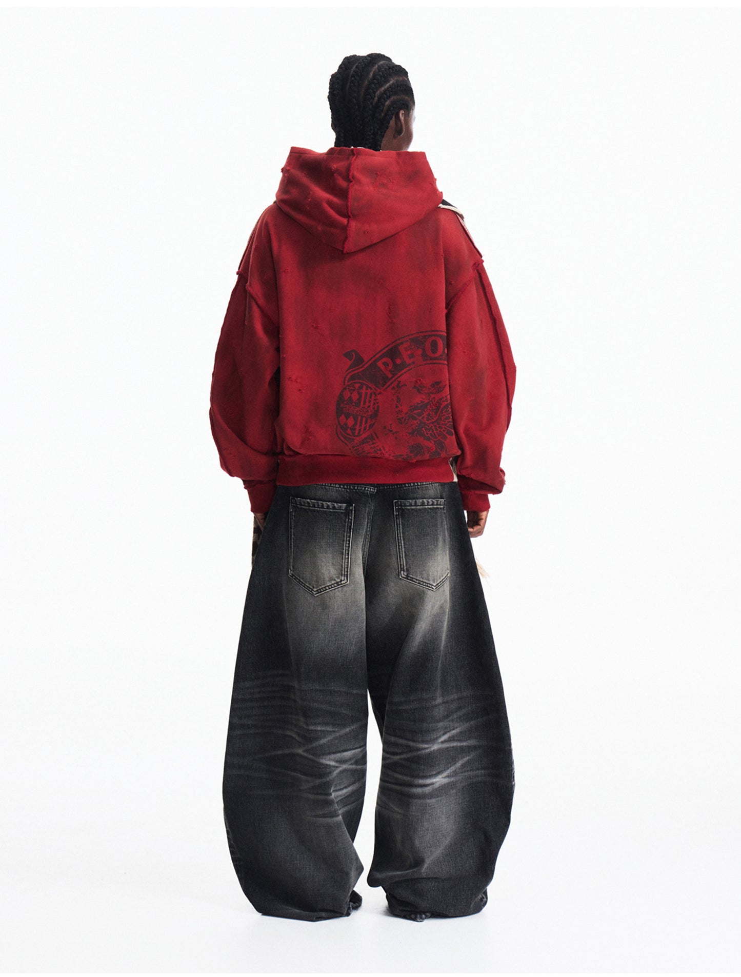 Distressed Hooded Zipper Sweatshirt