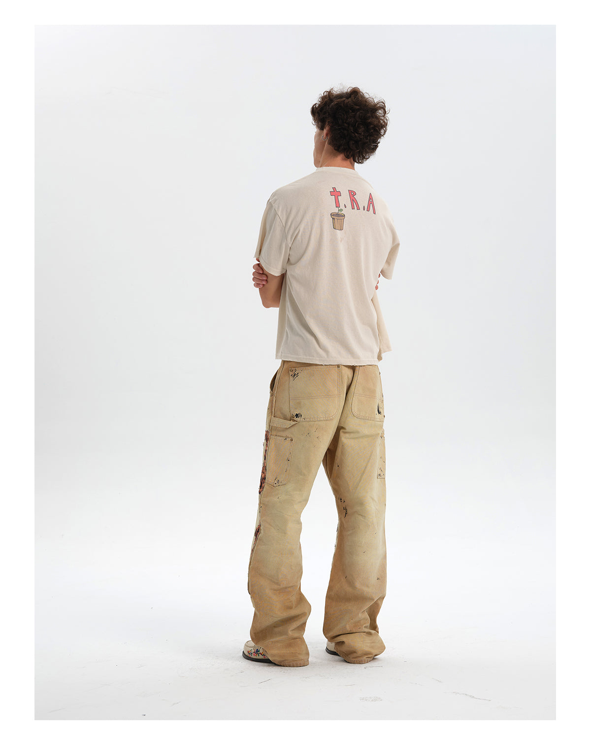 Vintage washed leopard print casual pants