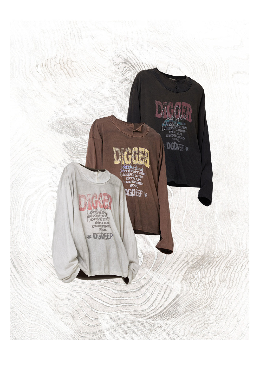 Digitally Printed Vintage-Style Double-Collar T-Shirt