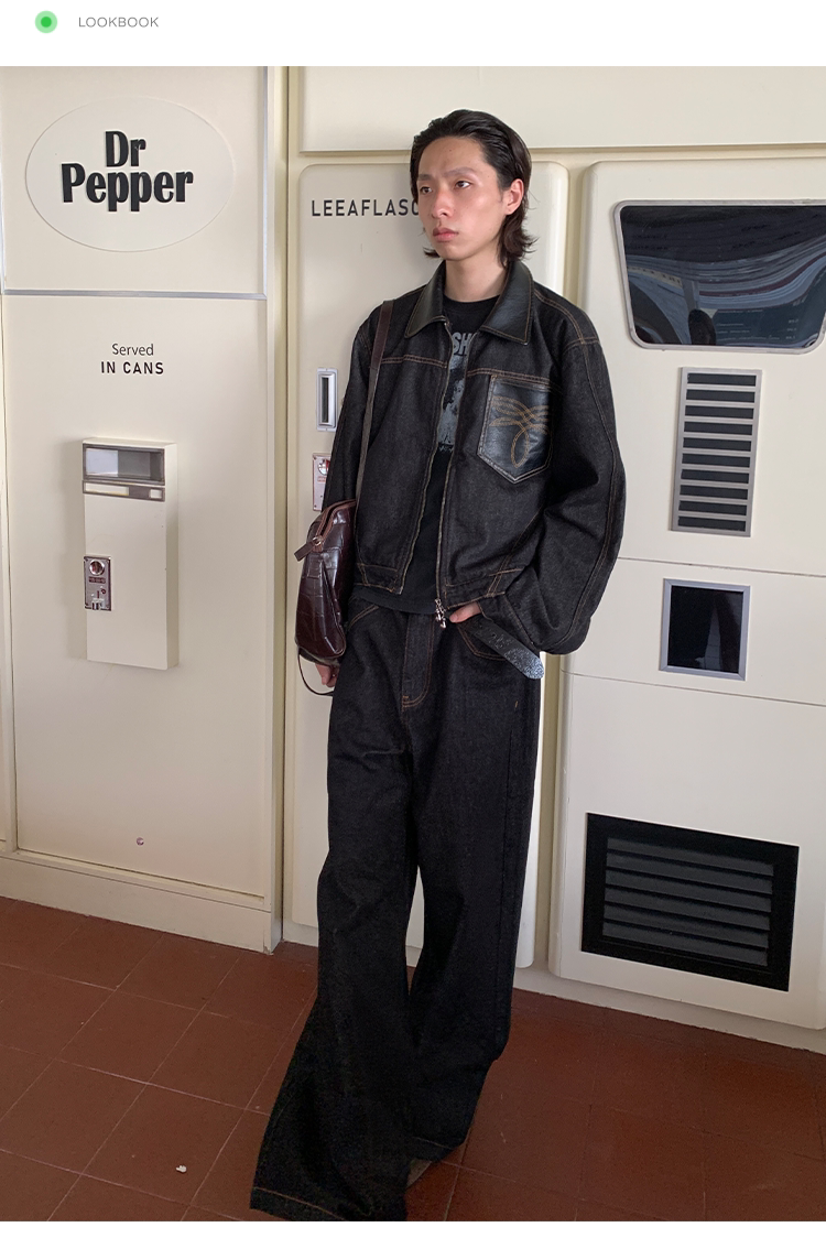 크랙트 레더 칼라 로 데님 재킷