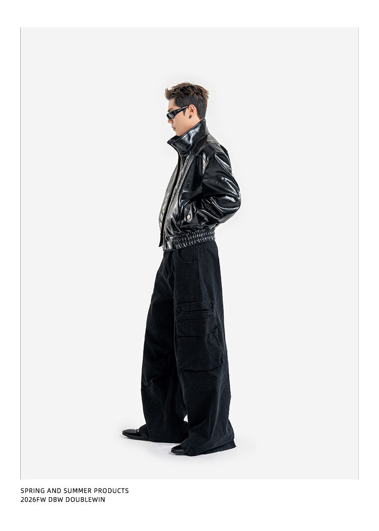 Short Biker Jacket with Stand-Up Collar