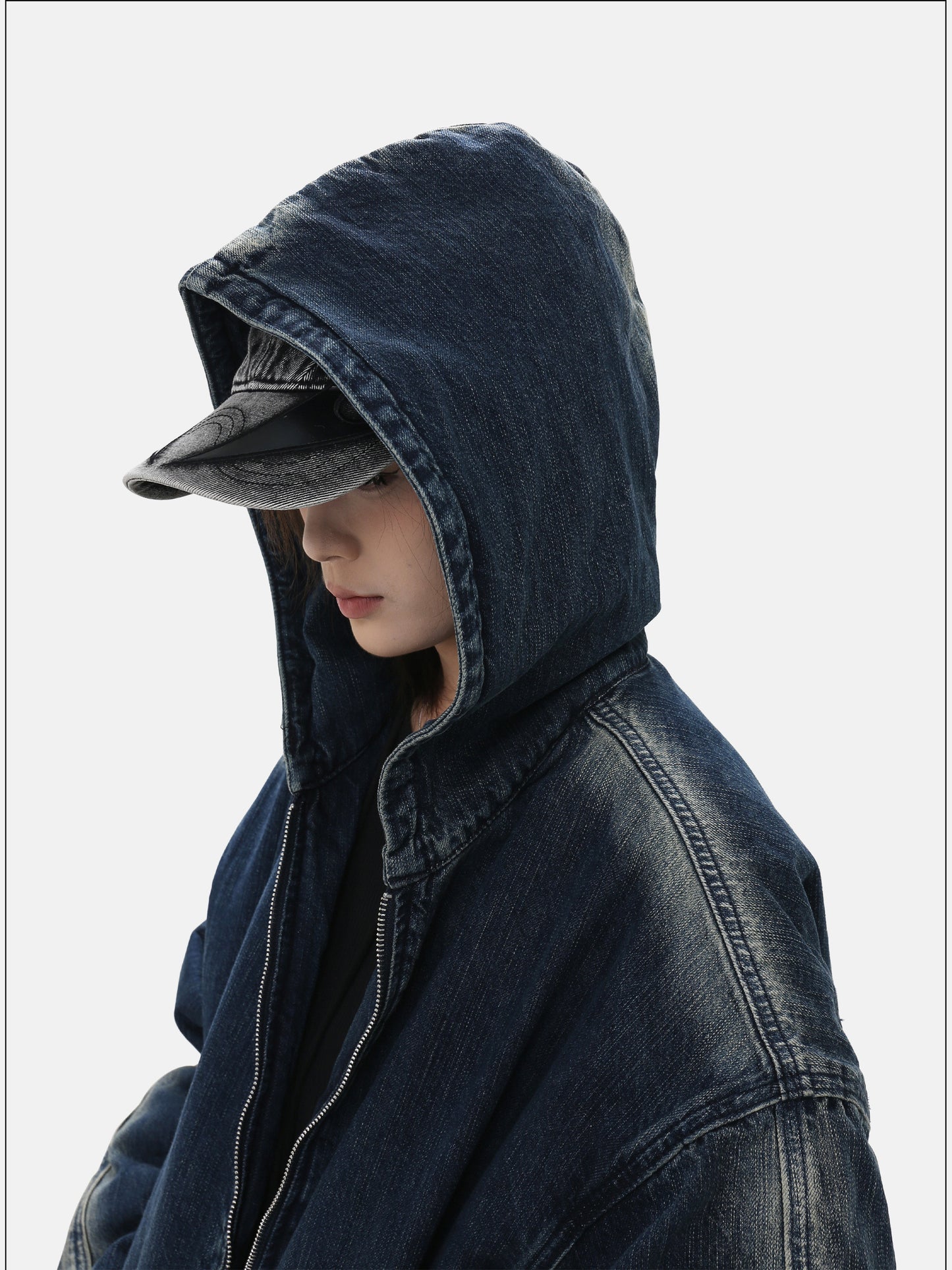 Loose-Fit Hooded Denim Jacket