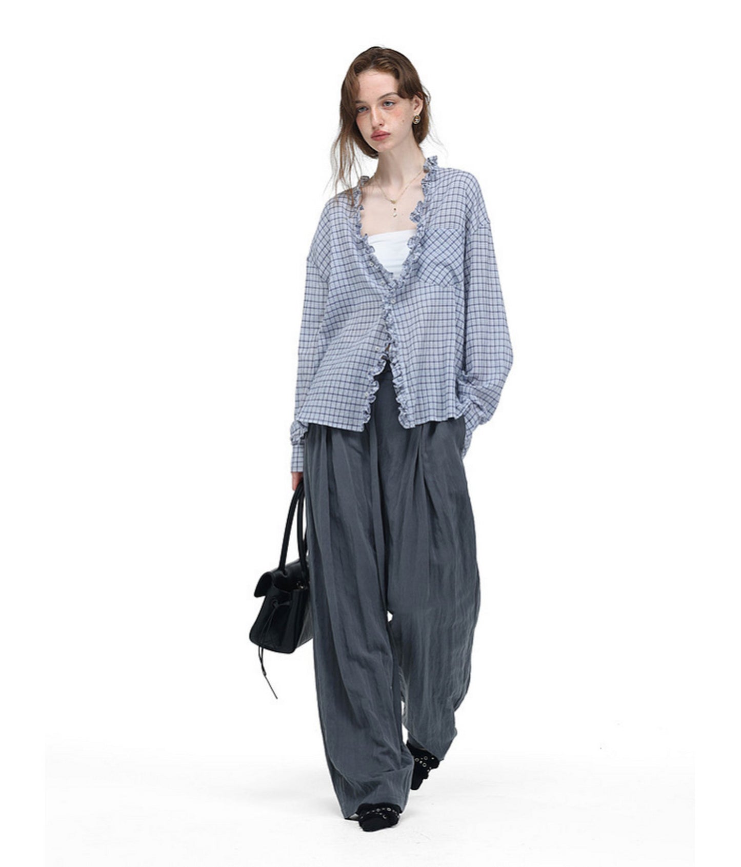 Textured V-Neck Checkered Shirt