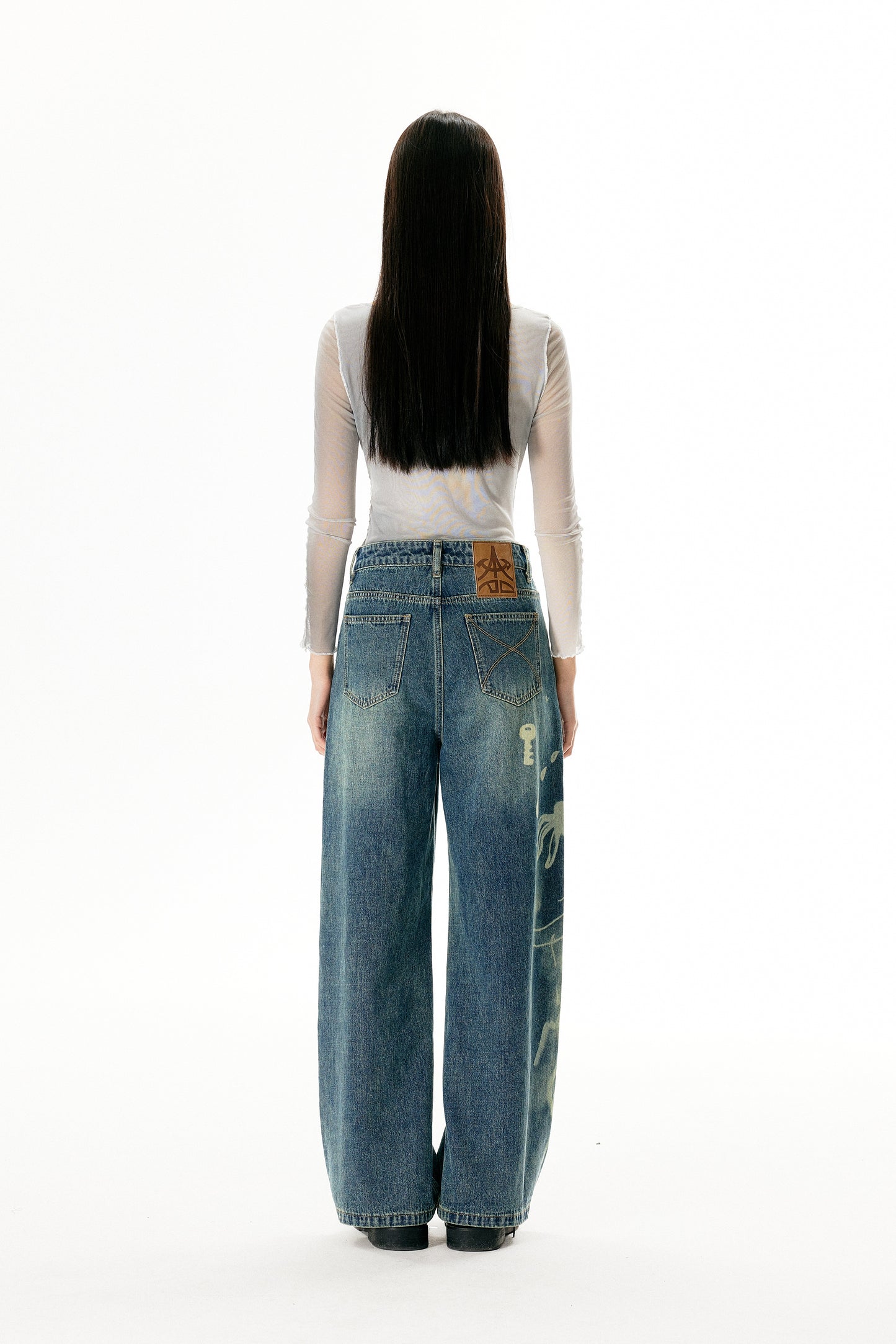 Washed Damaged Loose Straight Jeans