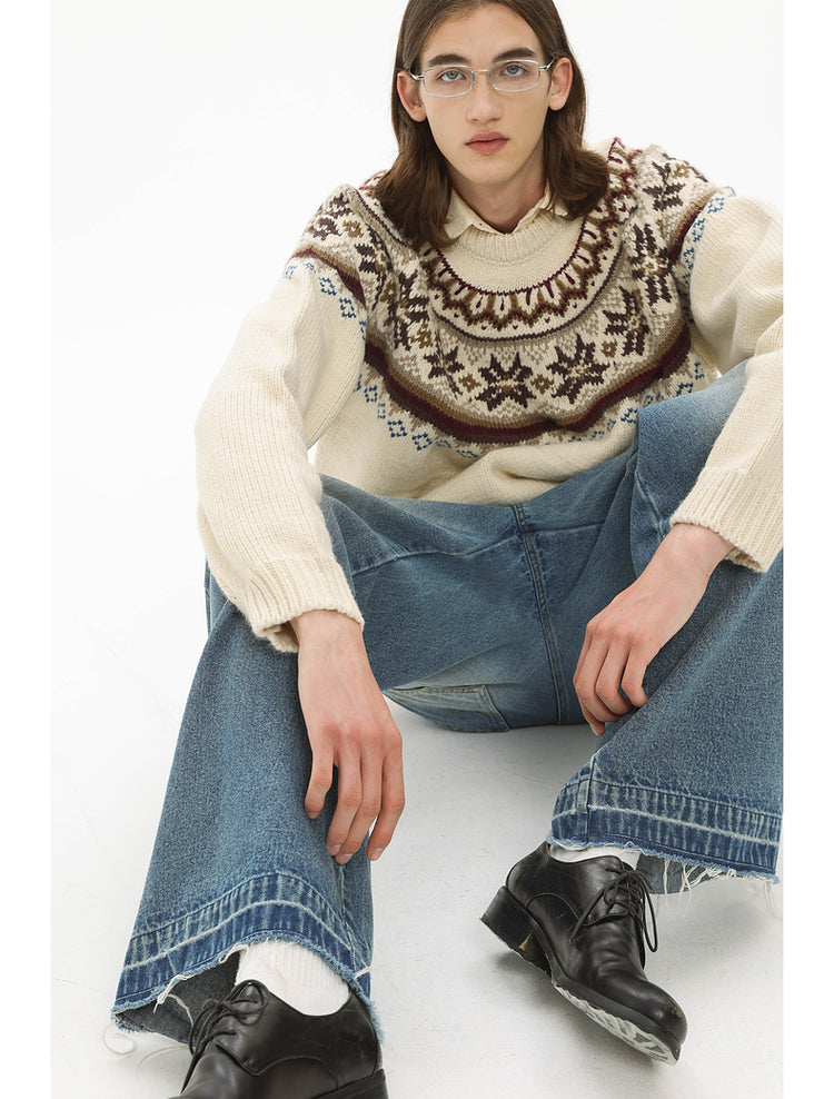 Retro Jacquard Round Neck Knit