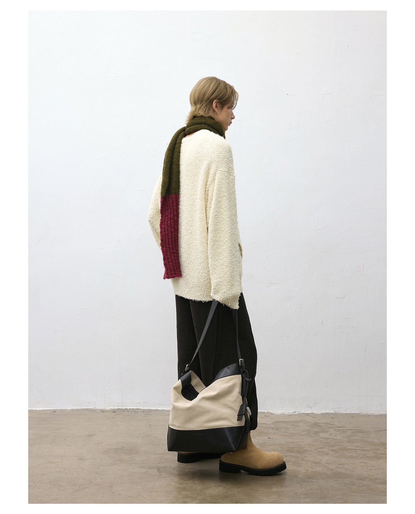 Asymmetrical bias-cut crewneck sweater