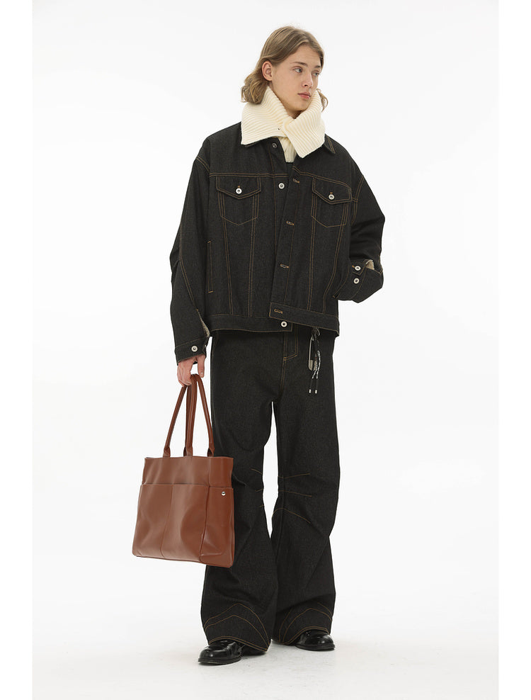 Washed nostalgic black denim jacket