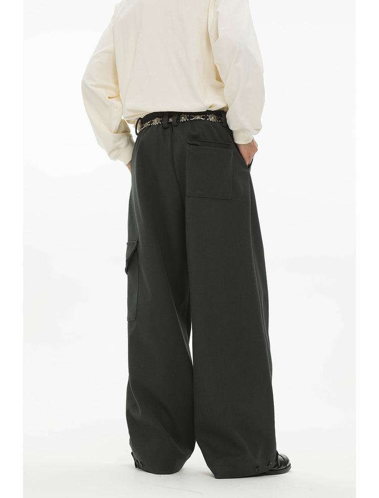 Draped slightly brushed wide pleated pants