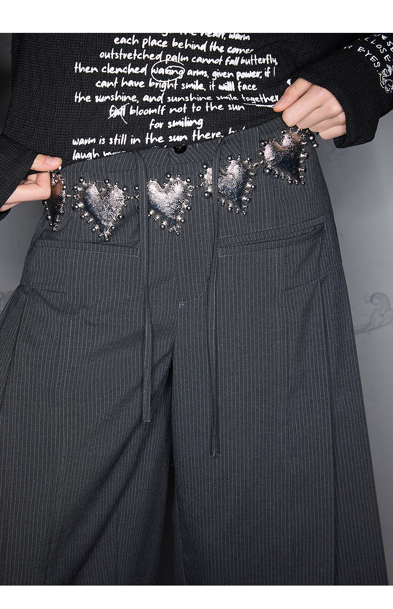 Lace-up striped casual pants