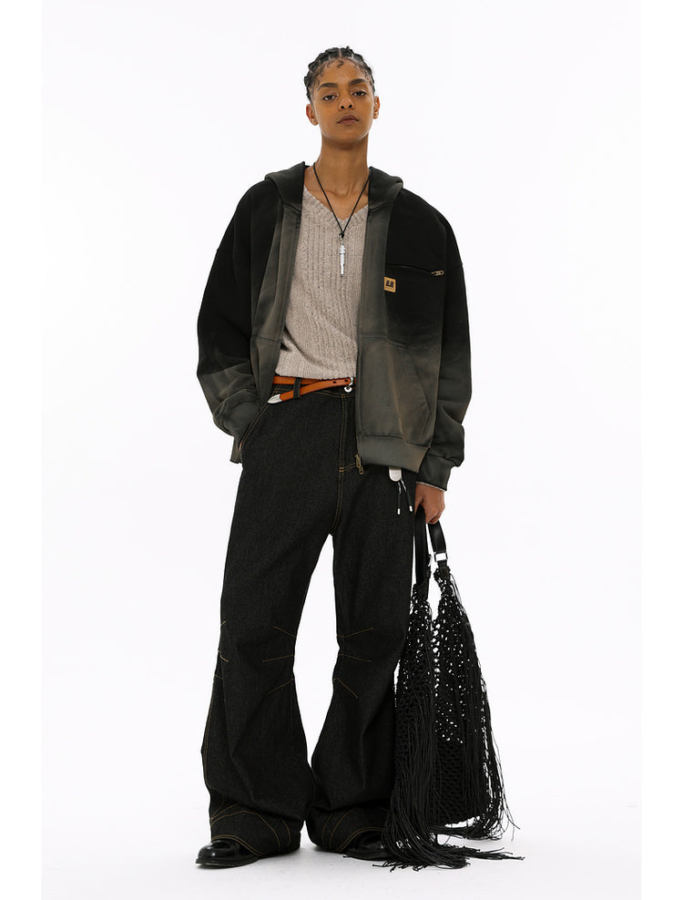 Maillard Style Eco-Friendly Distressed Dirty Fit Zipper Cardigan Sweatshirt