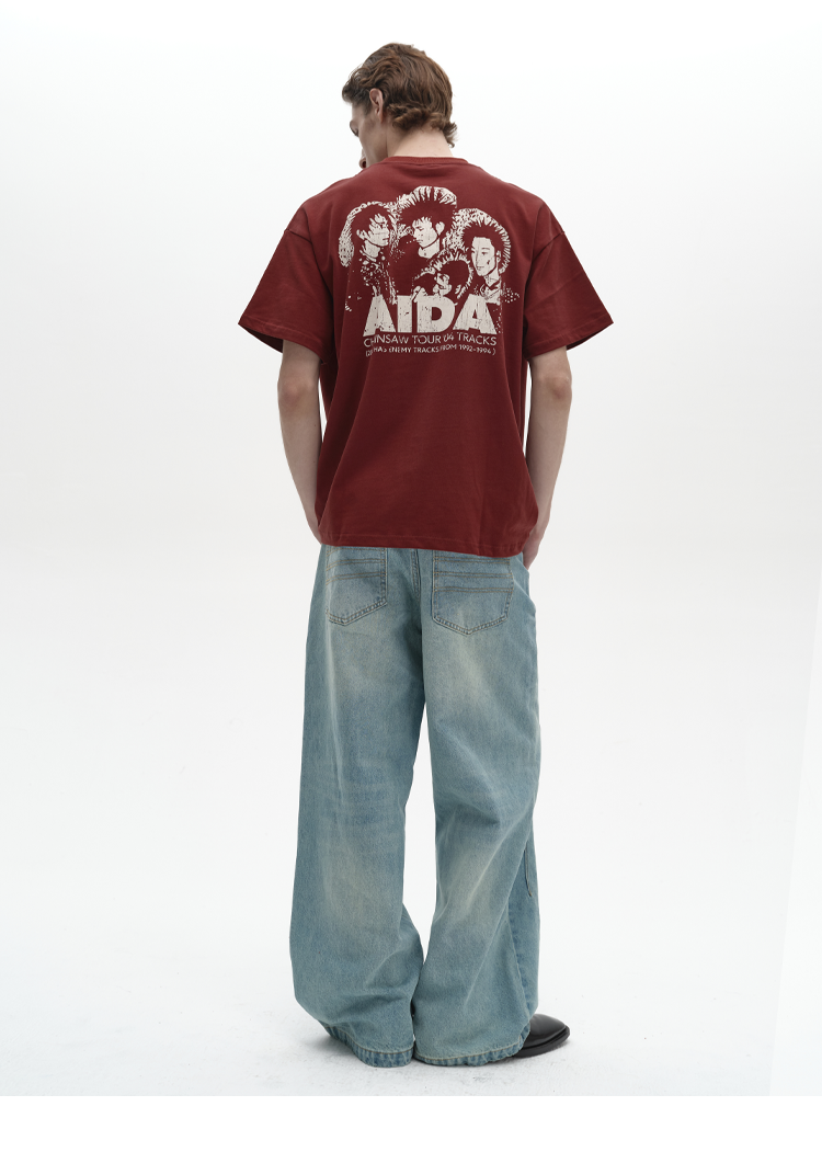 Stone-washed denim pants