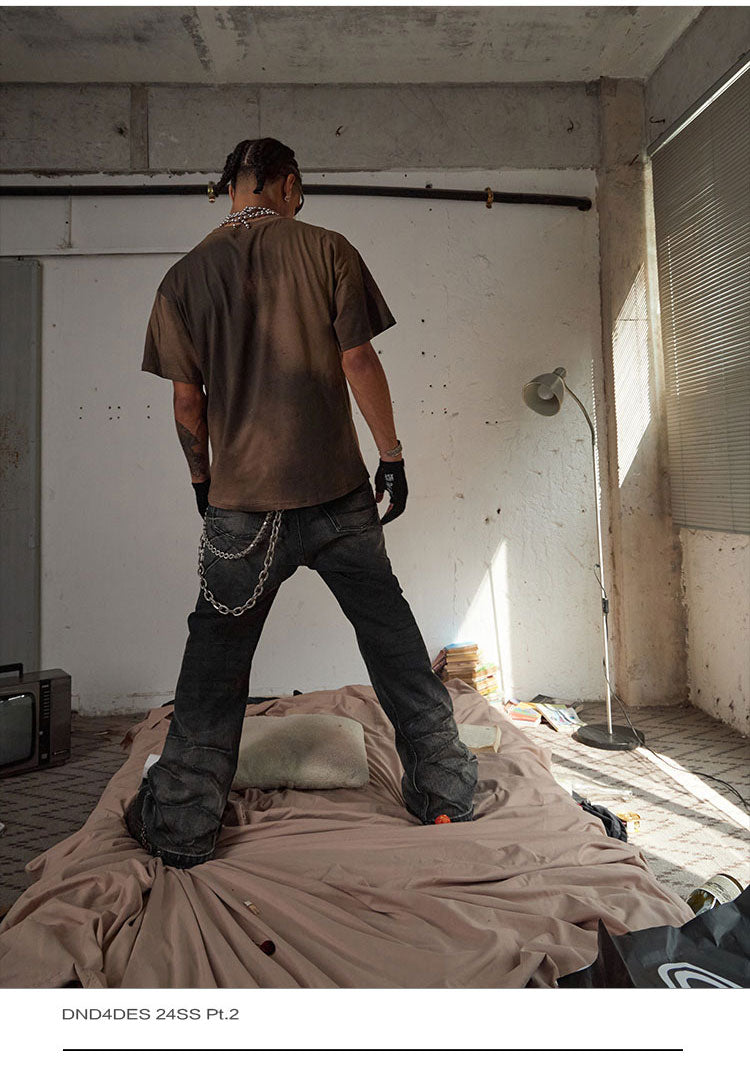 Damaged straight leg jeans