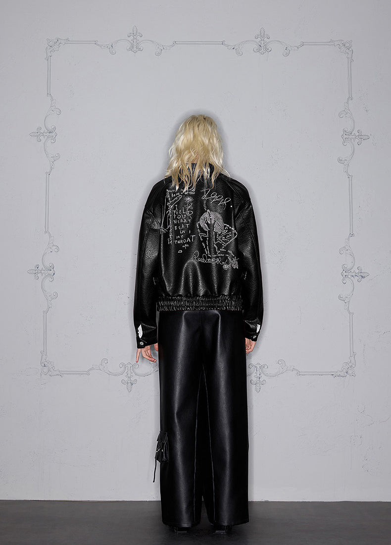 Embroidered leather jacket