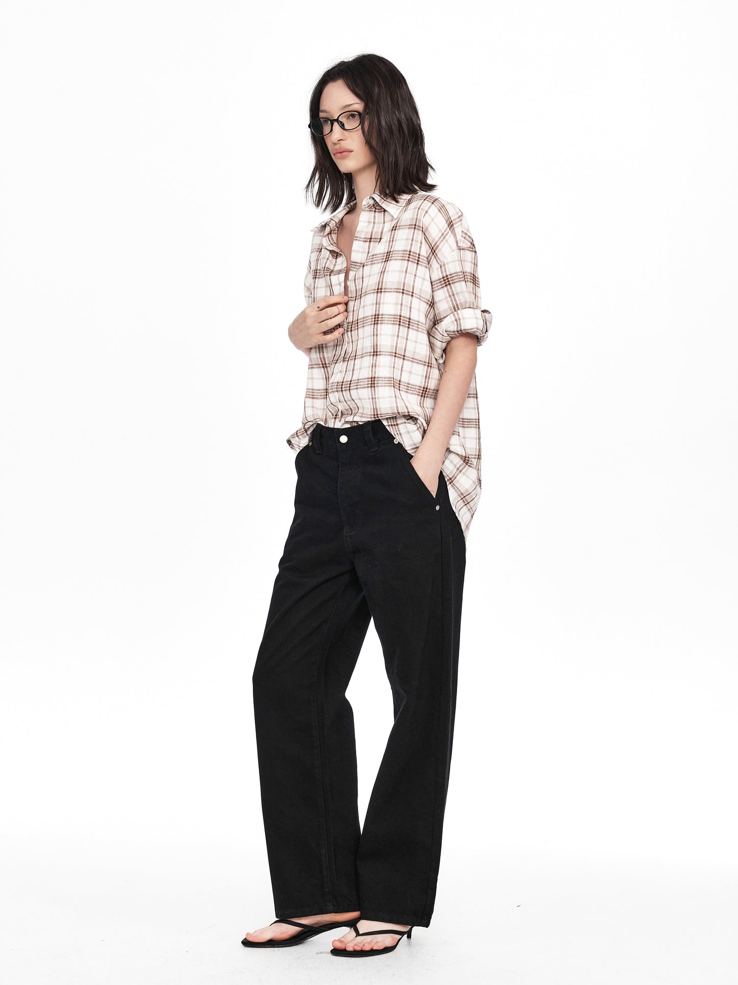 Lightweight Checkered Shirt with Rolled Sleeves