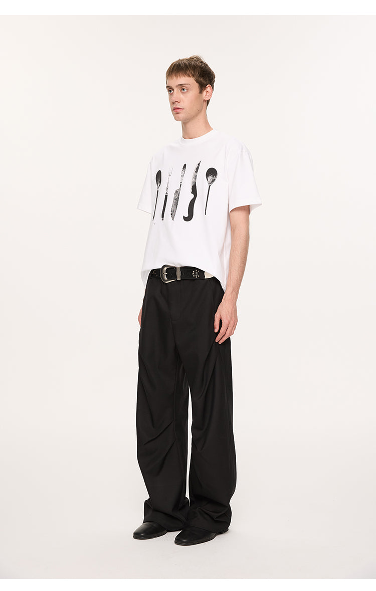 Three-dimensional pleats straight pants