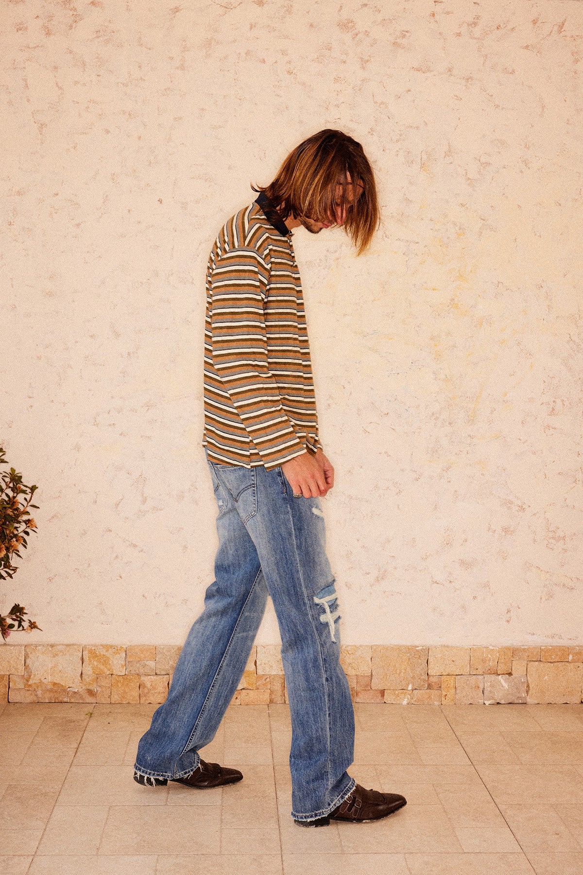 Slogan Embroidered Stripe T-Shirt