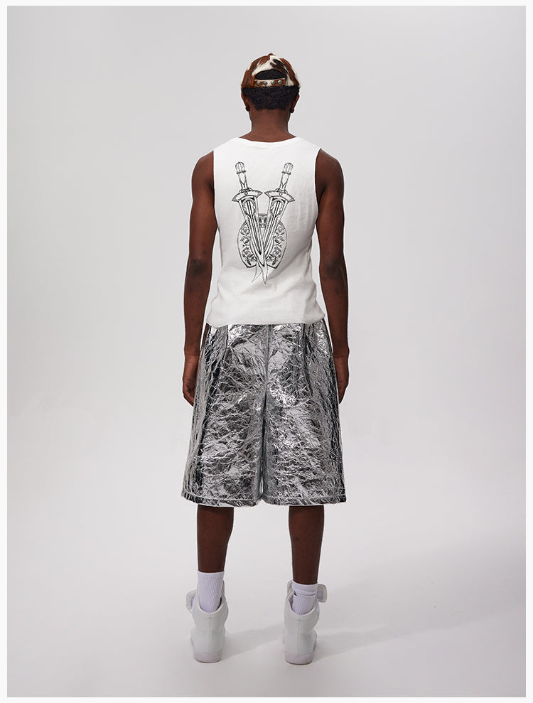 Glossy mid-waist shorts