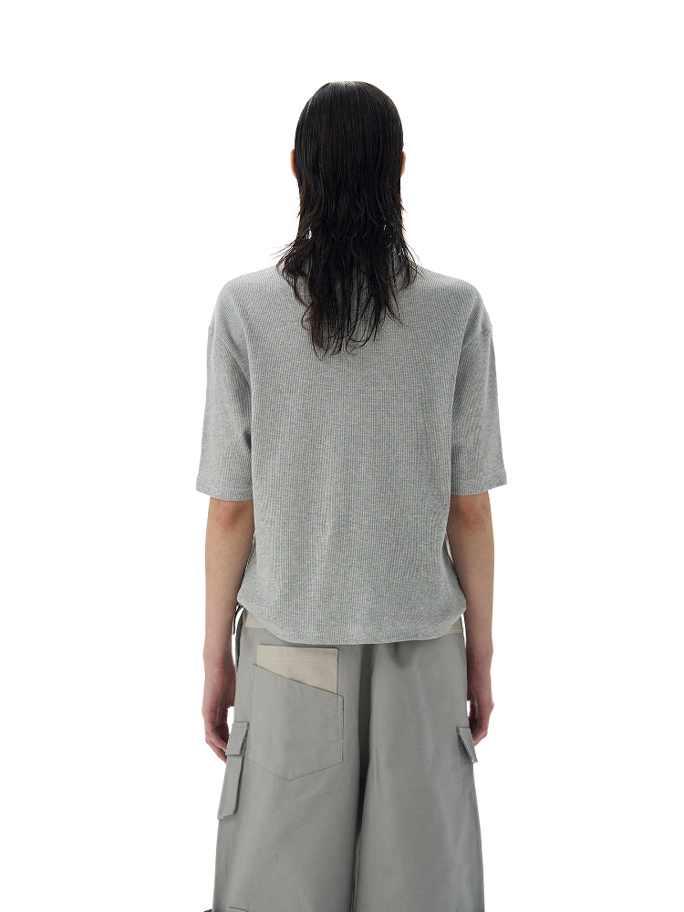 Waffle collar pleated shirt