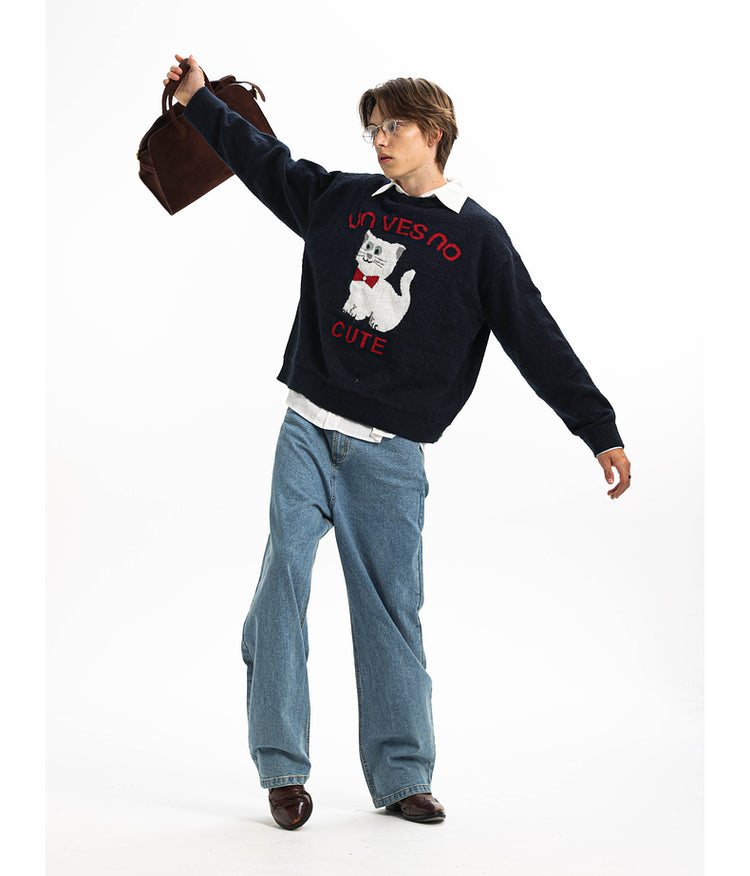 Unisex jacquard wool round 넥 스웨터