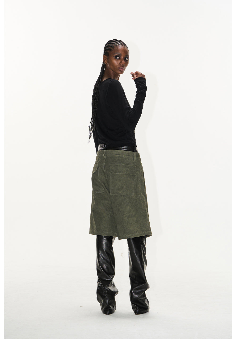 Faux two-piece printed leather pants