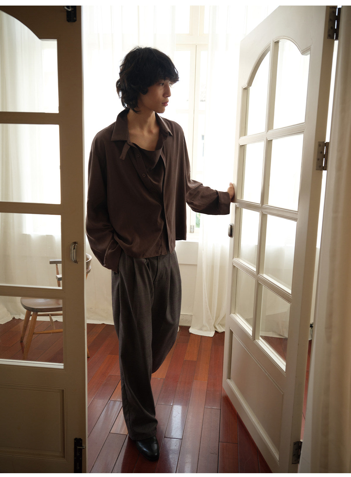 Draped Swing-Collar Shirt